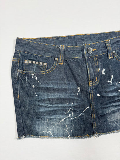 Splattered Denim Mini Skirt