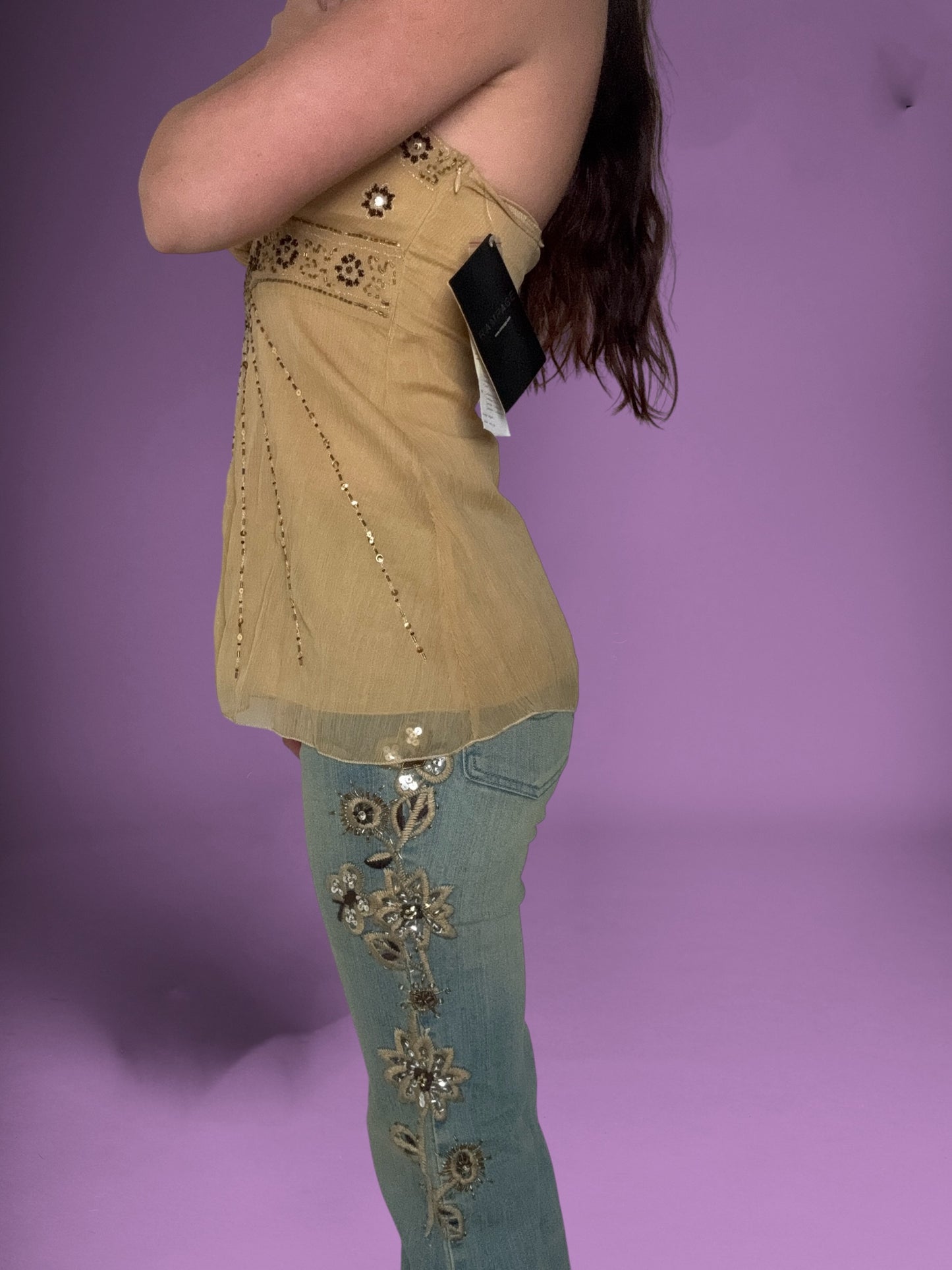Lightwash Embroidered Flower Butterfly Flared Jeans ♡ 28”