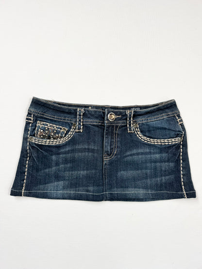 LA IDOL usa Diamante Cross Denim Mini Skirt ♡ S