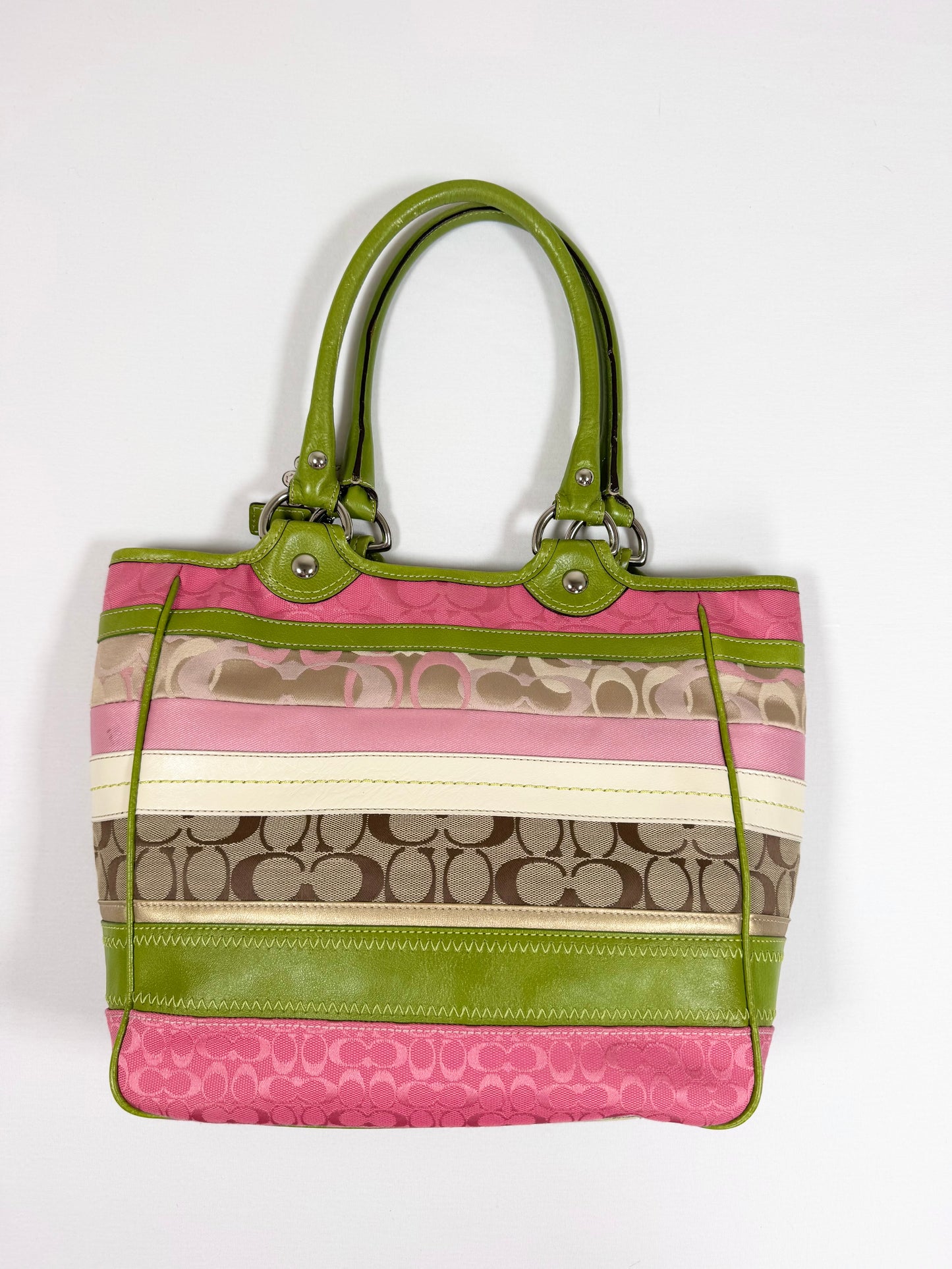 Coach Spring Pink & Green Bleecker Bag ♡
