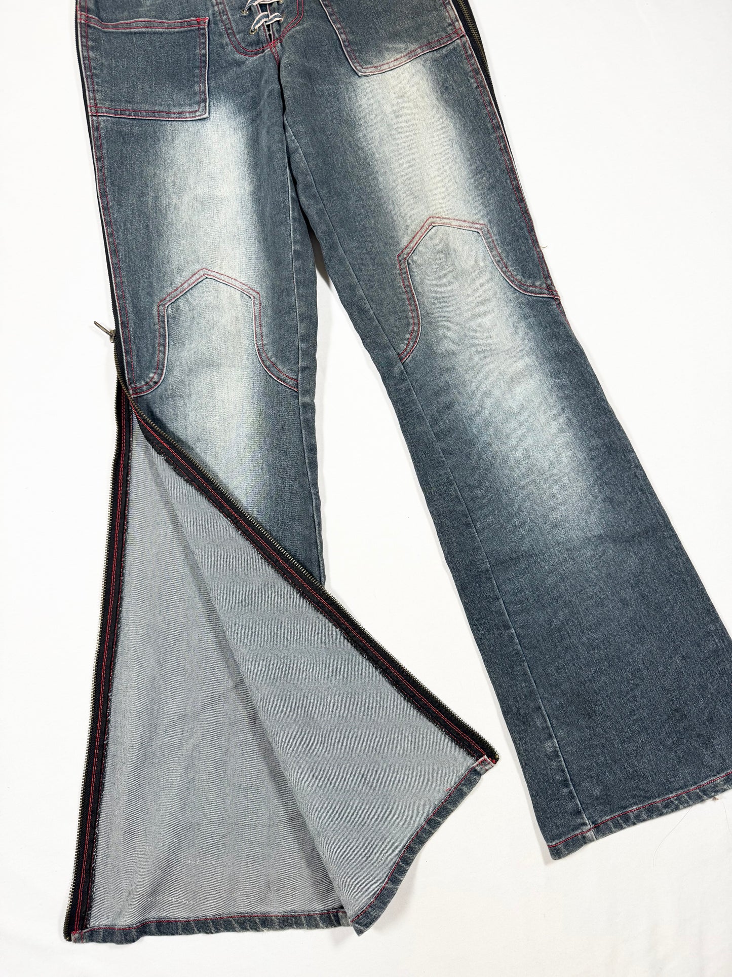 Lace Up Zip Flared Jeans ♡ Size S