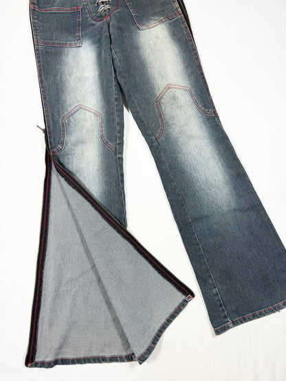 Lace Up Zip Flared Jeans ♡ Size S