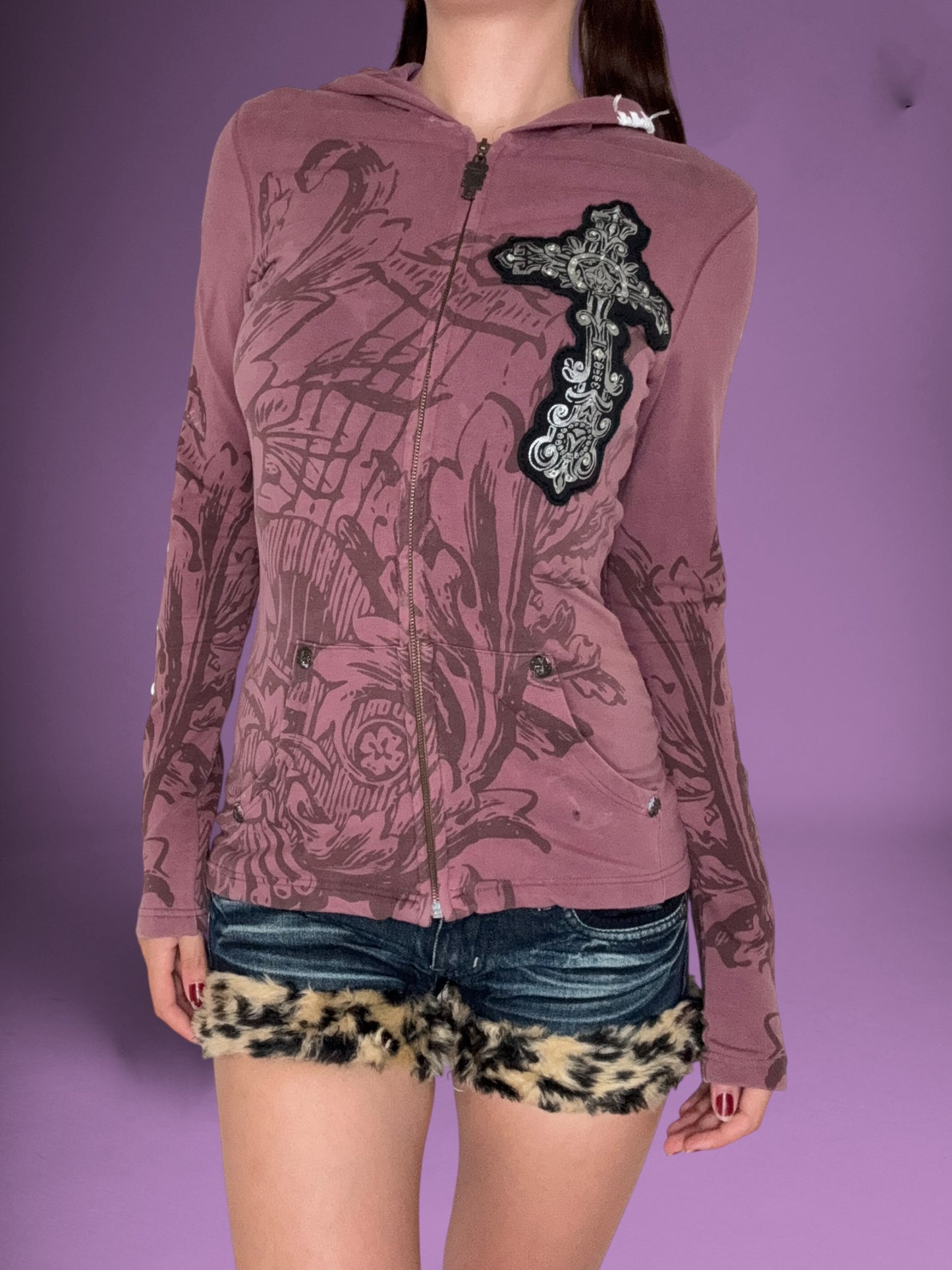 Cross Studded Purple Zip Up Hoodie ♡ S