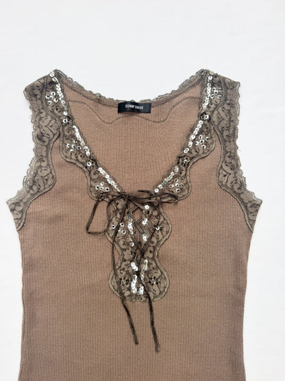 Lace Up Brown Tank ♡ S