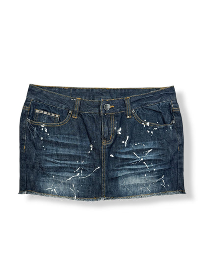 Splattered Denim Mini Skirt