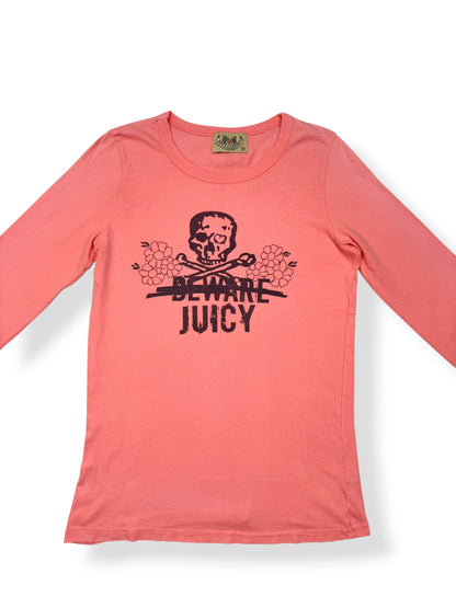 Juicy Couture Skull “Beware” Peach Long Sleeved Top ♡ M