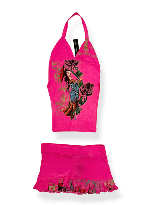 Christian Audigier Pink Halter & Skirt Set ♡ XS/S
