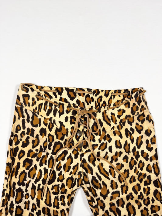 Leopard Suede Waist Flared Pants ♡ Size XS