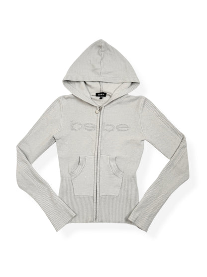 Grey Bebe Diamanté Zip Up Hoodie ♡ M