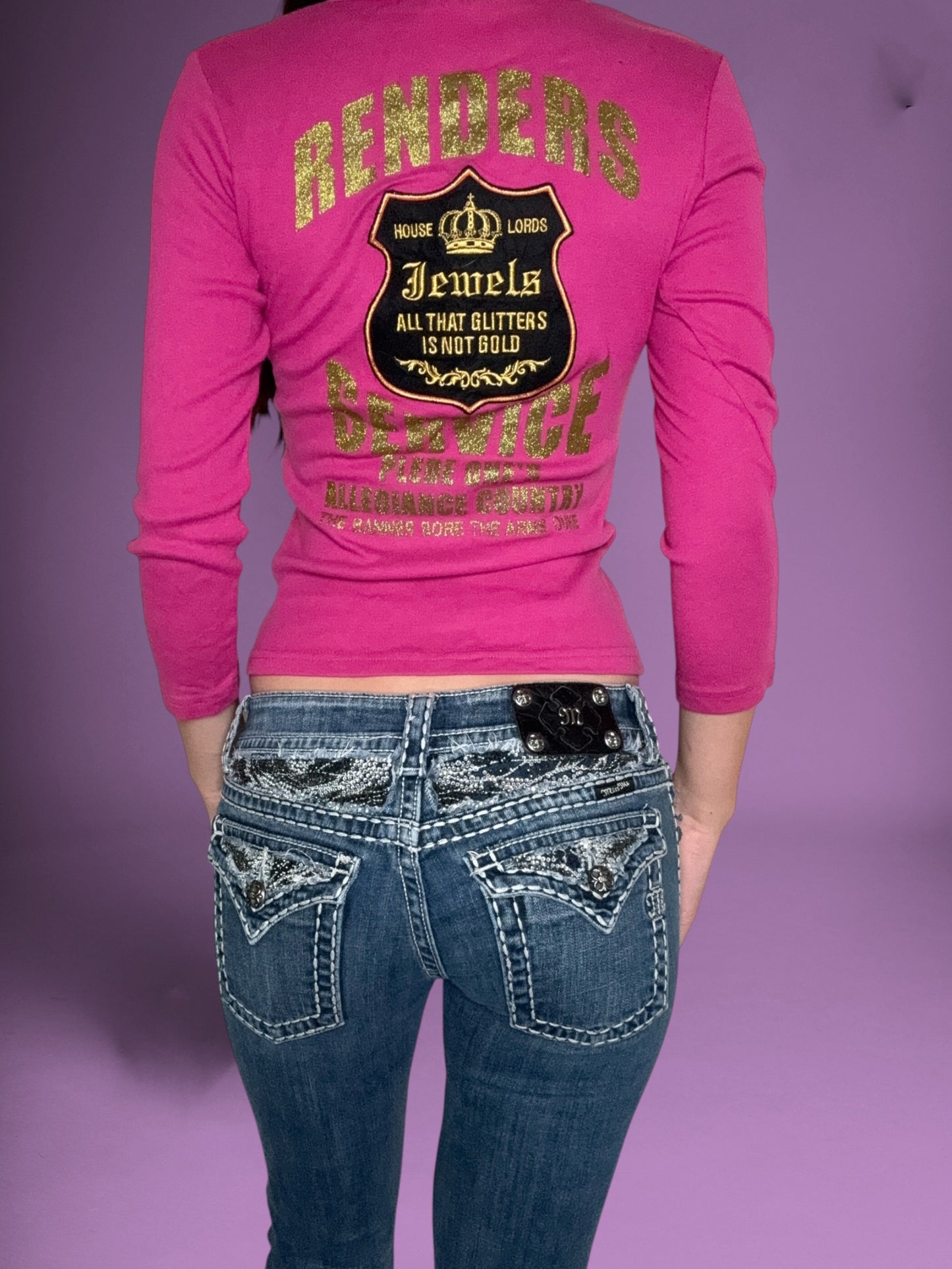 Pink Patch Henley Top ♡ S