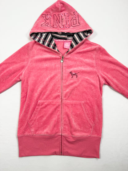 Pink Velour PINK Zip Up Hoodie ♡ L
