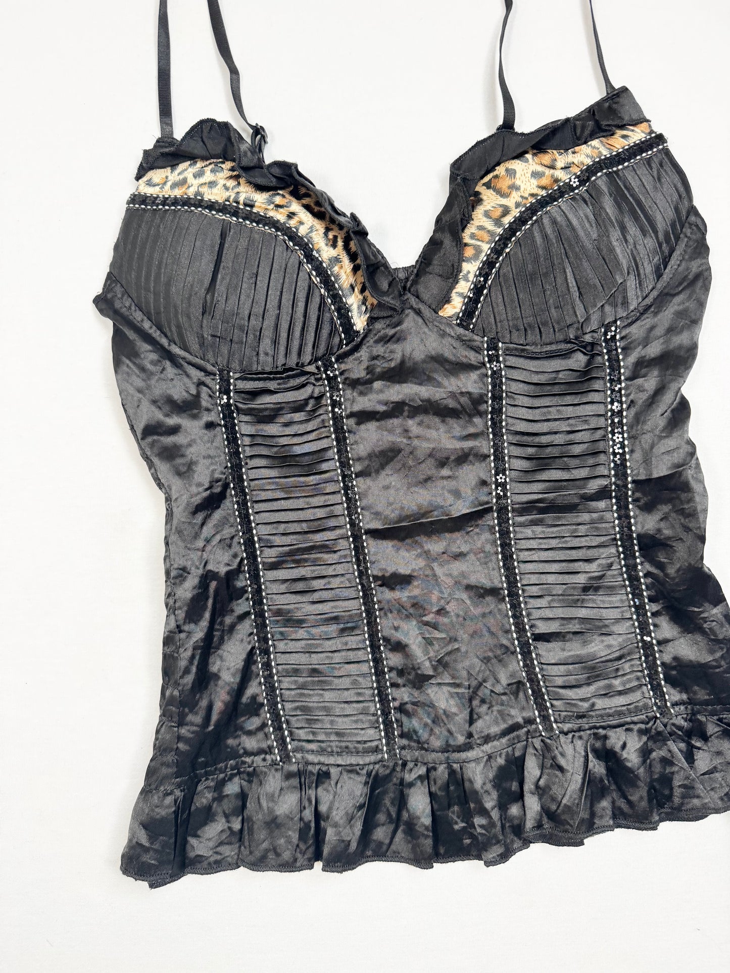 Black & Leopard Satin Cami ♡ L