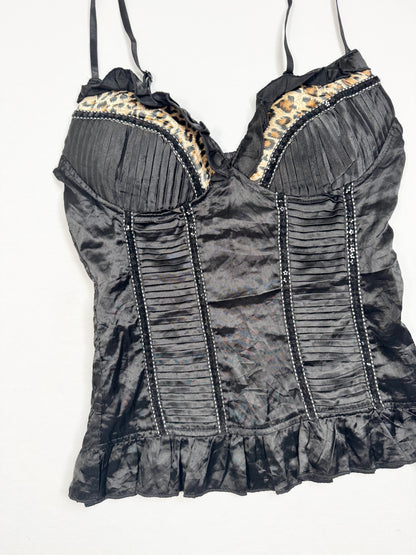 Black & Leopard Satin Cami ♡ L