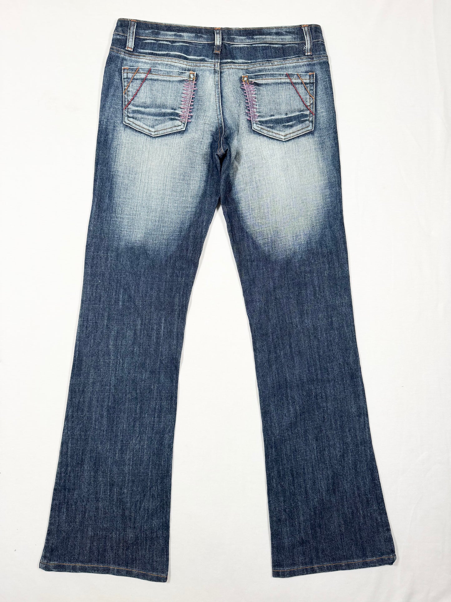 Pink Tribal Embroidered Flared Jeans ♡ Size L