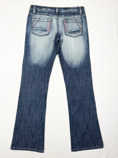 Pink Tribal Embroidered Flared Jeans ♡ Size L