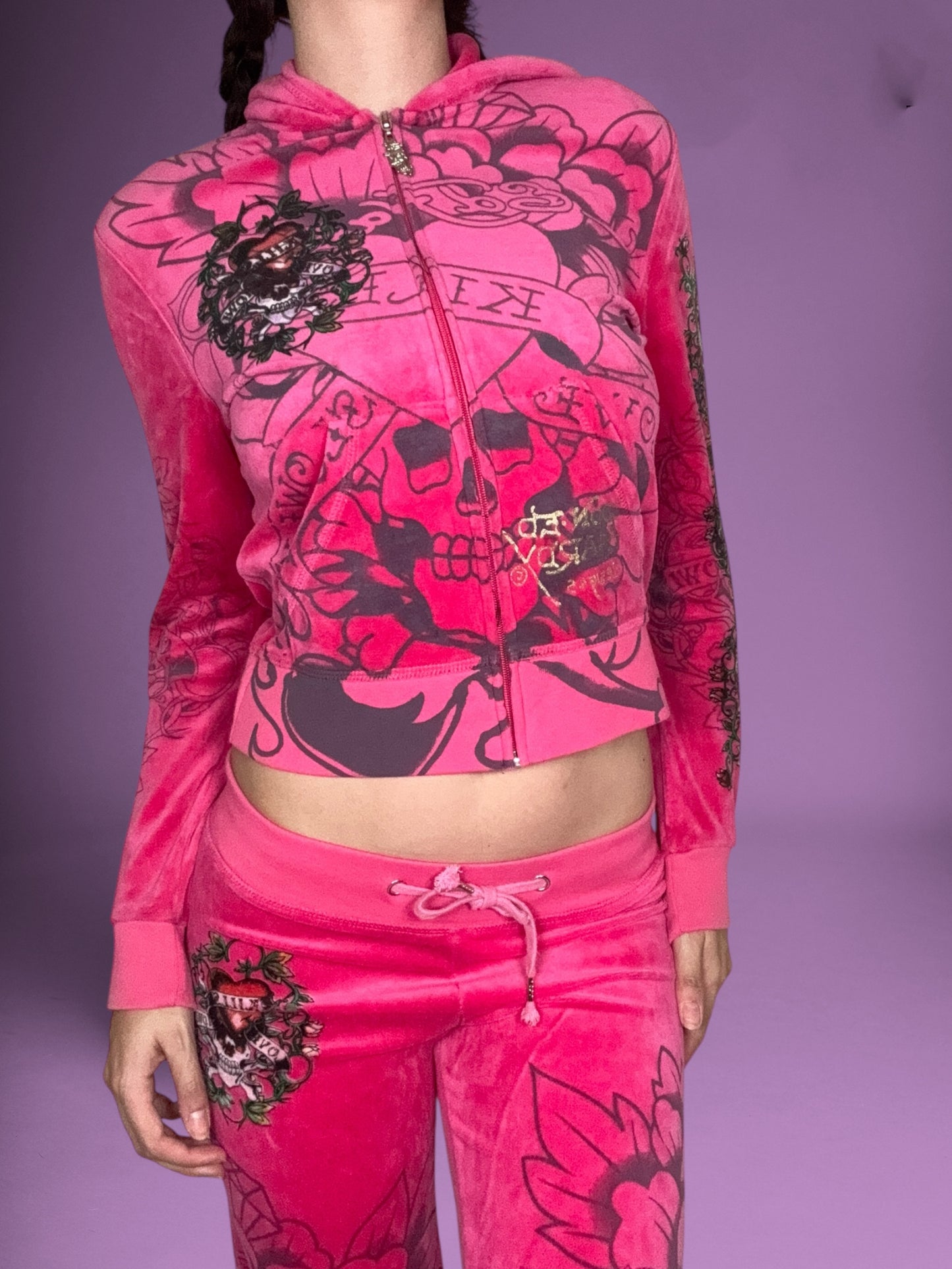 Pink Velour Ed Hardy Tracksuit