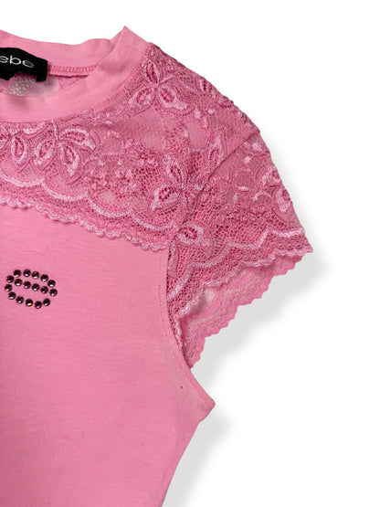 Pink Bebe Lace Tee ♡ S