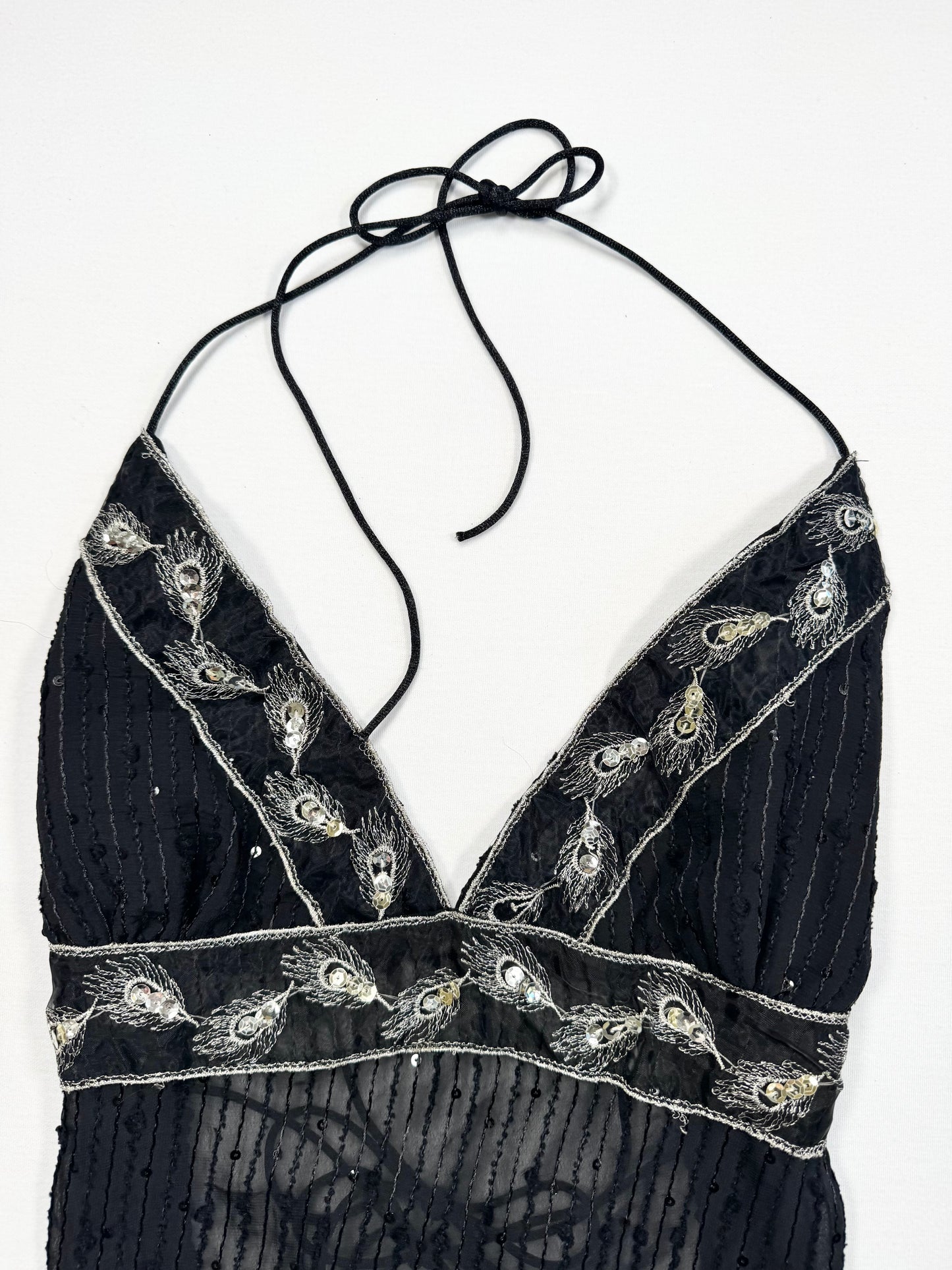 Black Sequin Tie Back Halter ♡ S