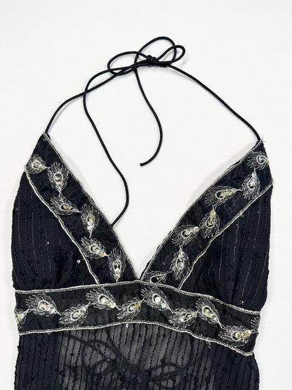 Black Sequin Tie Back Halter ♡ S