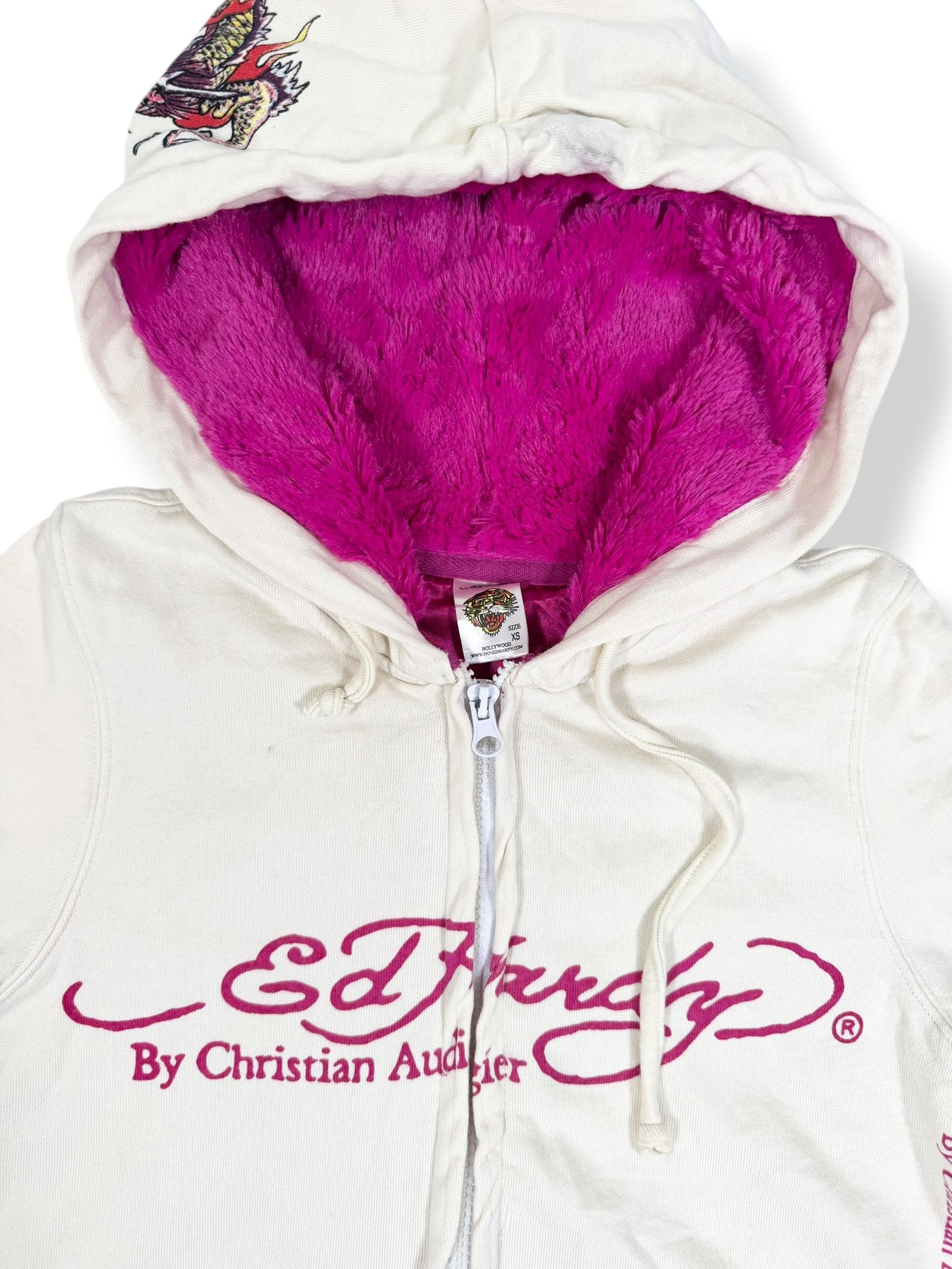 Pink Faux Fur Hood Ed Hardy Zip Up ♡ S