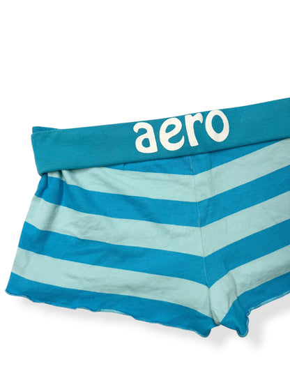 Aero Blue Striped Fold Over Shorts ♡ L