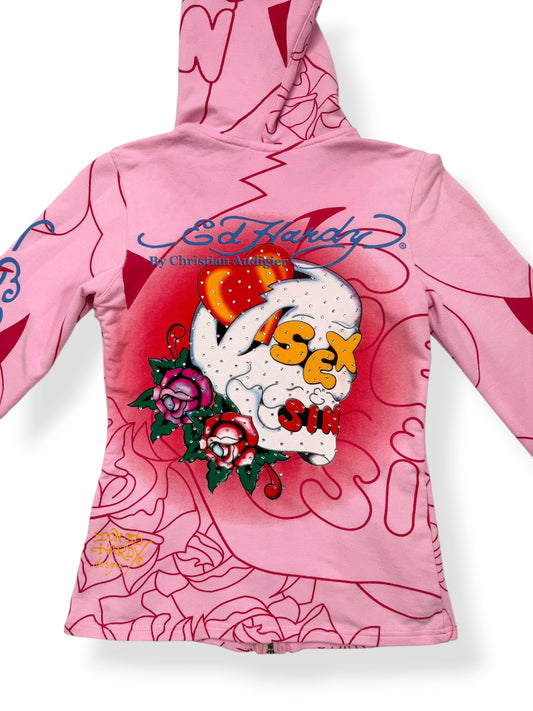 Pink Ed Hardy Zip Up Hoodie ♡ S
