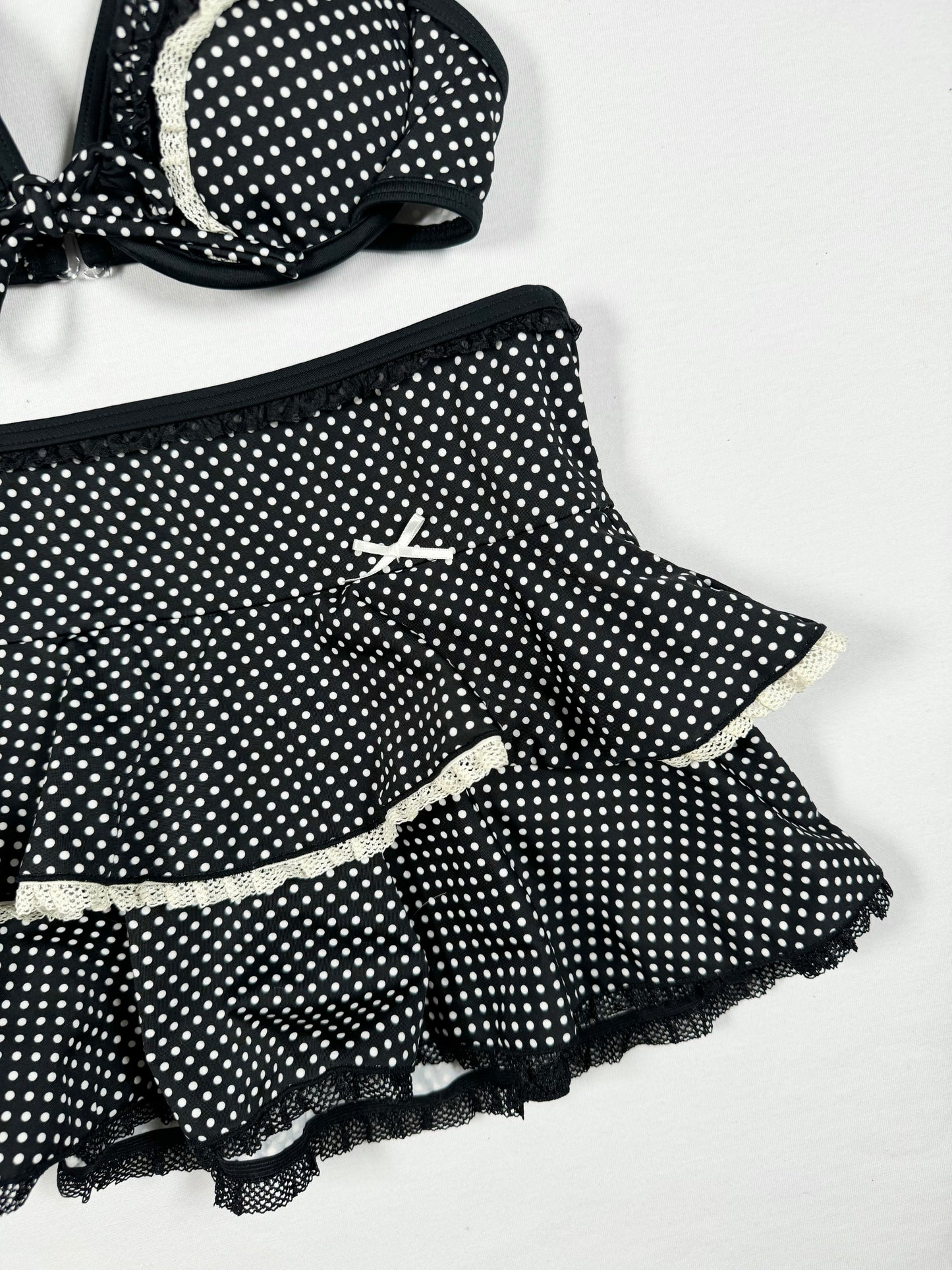 Polka Dot Bow Bikini + Skirt Set