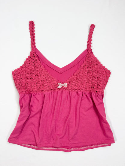 Pink Crochet Bow Cami & Micro Skirt Set ♡ M