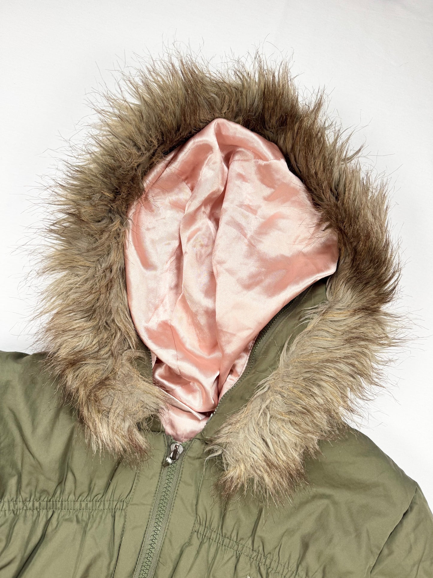 JLO Khaki Cropped Fur Hood Puffer Jacket ♡ S