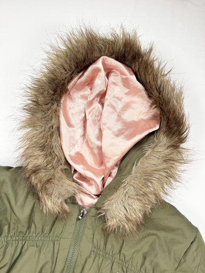 JLO Khaki Cropped Fur Hood Puffer Jacket ♡ S