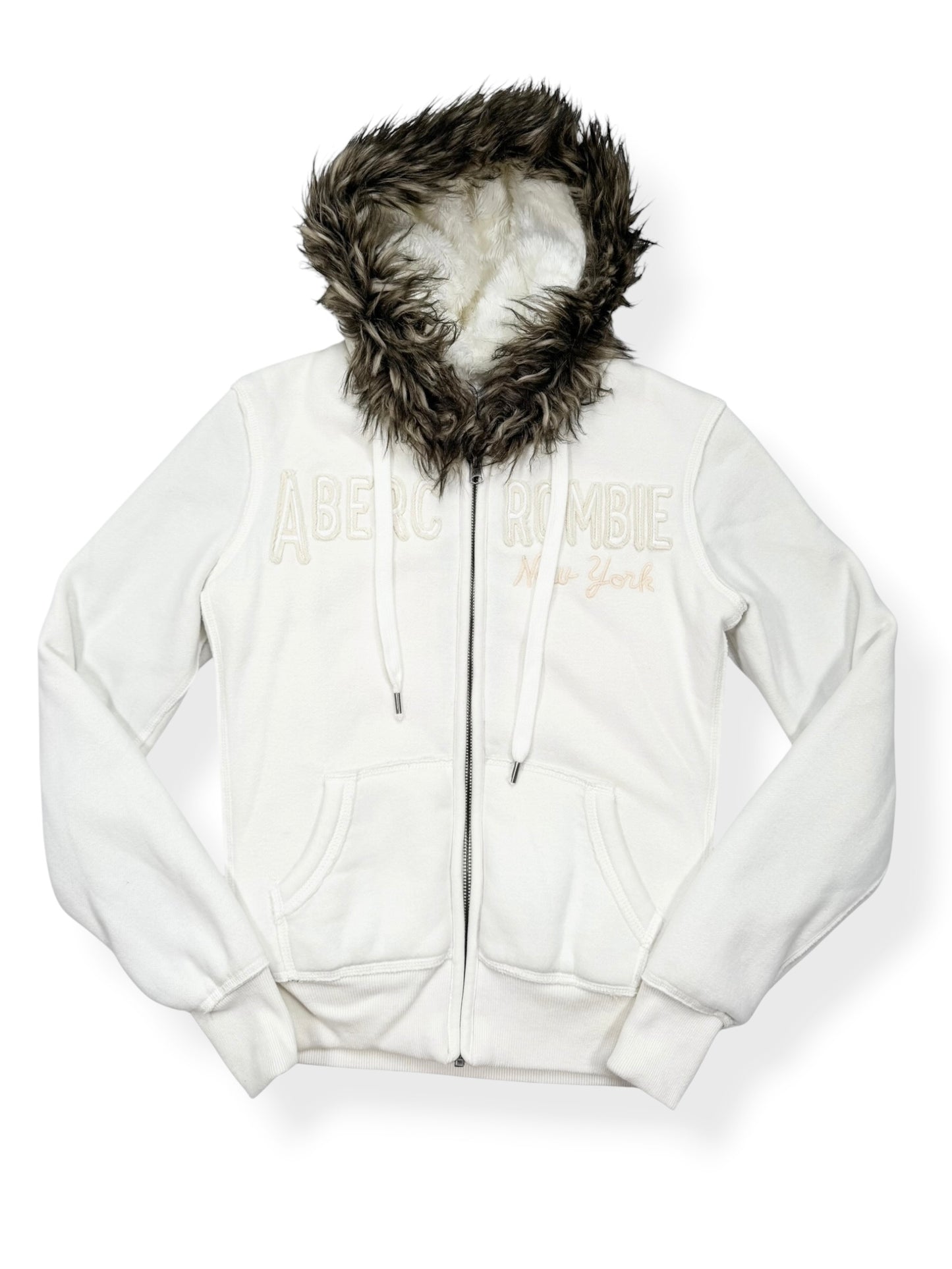 White Abercrombie Fur Hood Jacket ♡ S