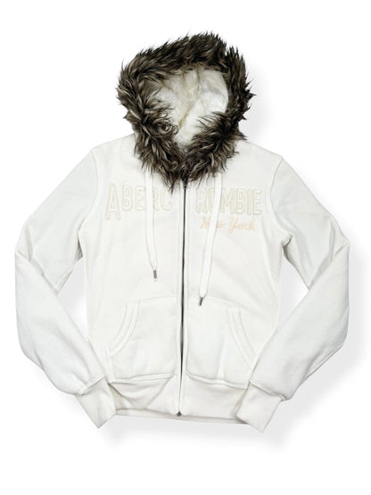 White Abercrombie Fur Hood Jacket ♡ S