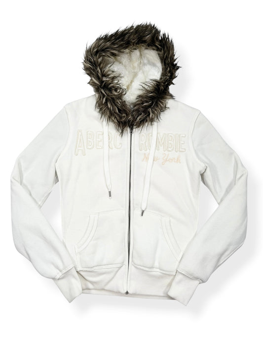 White Abercrombie Fur Hood Jacket ♡ S