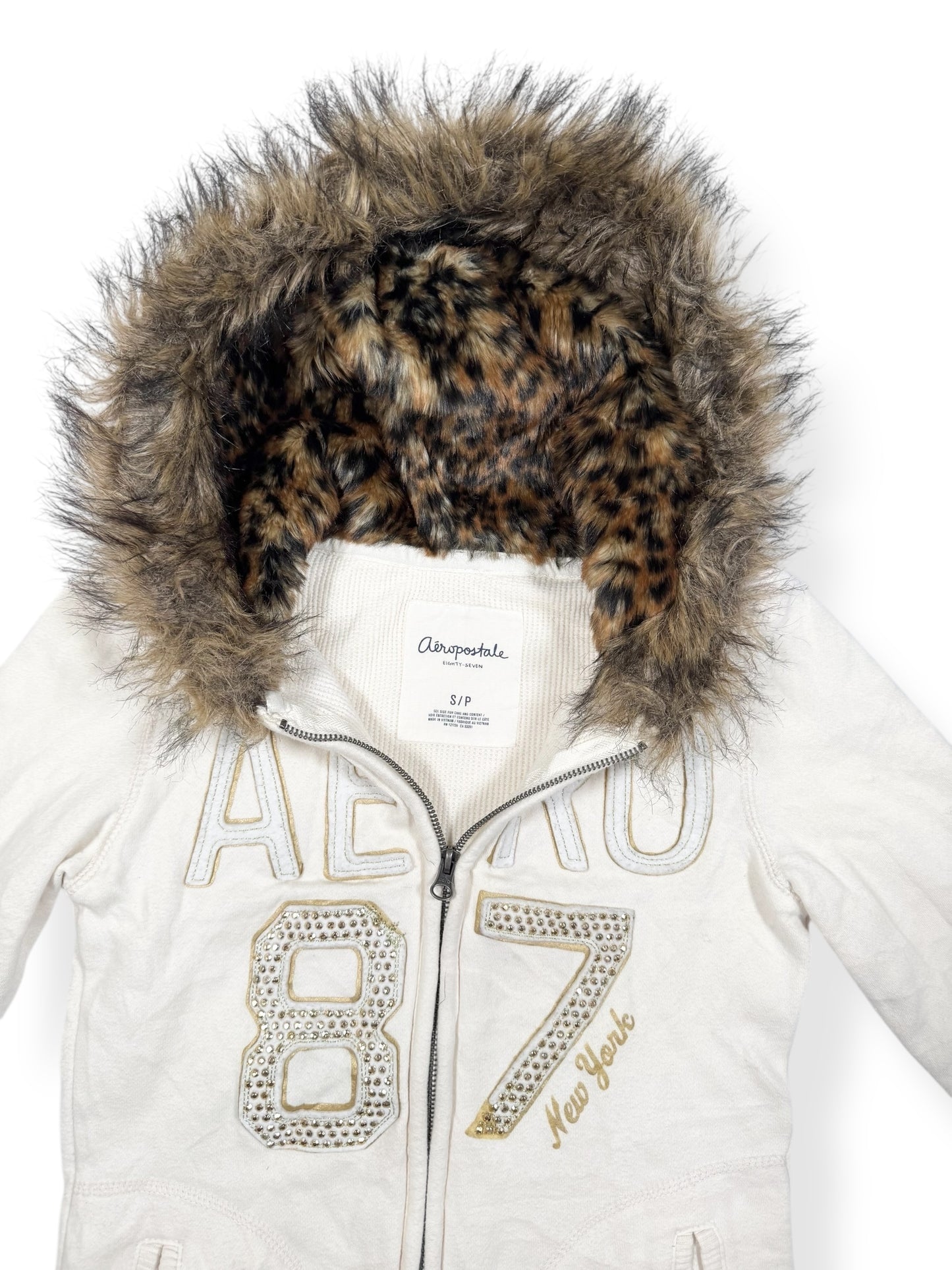 Aero Leopard Fur Hood Zip Up ♡ Size S