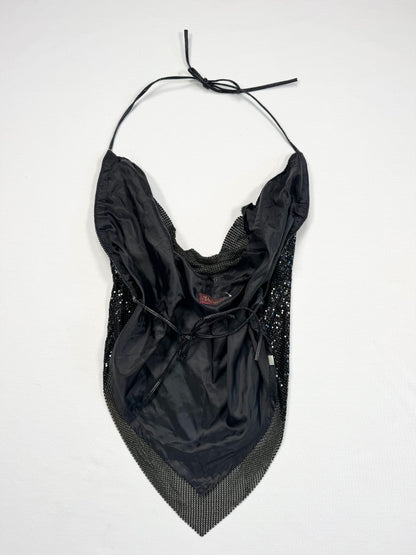Black Chainmail Open Back Halter ♡ S