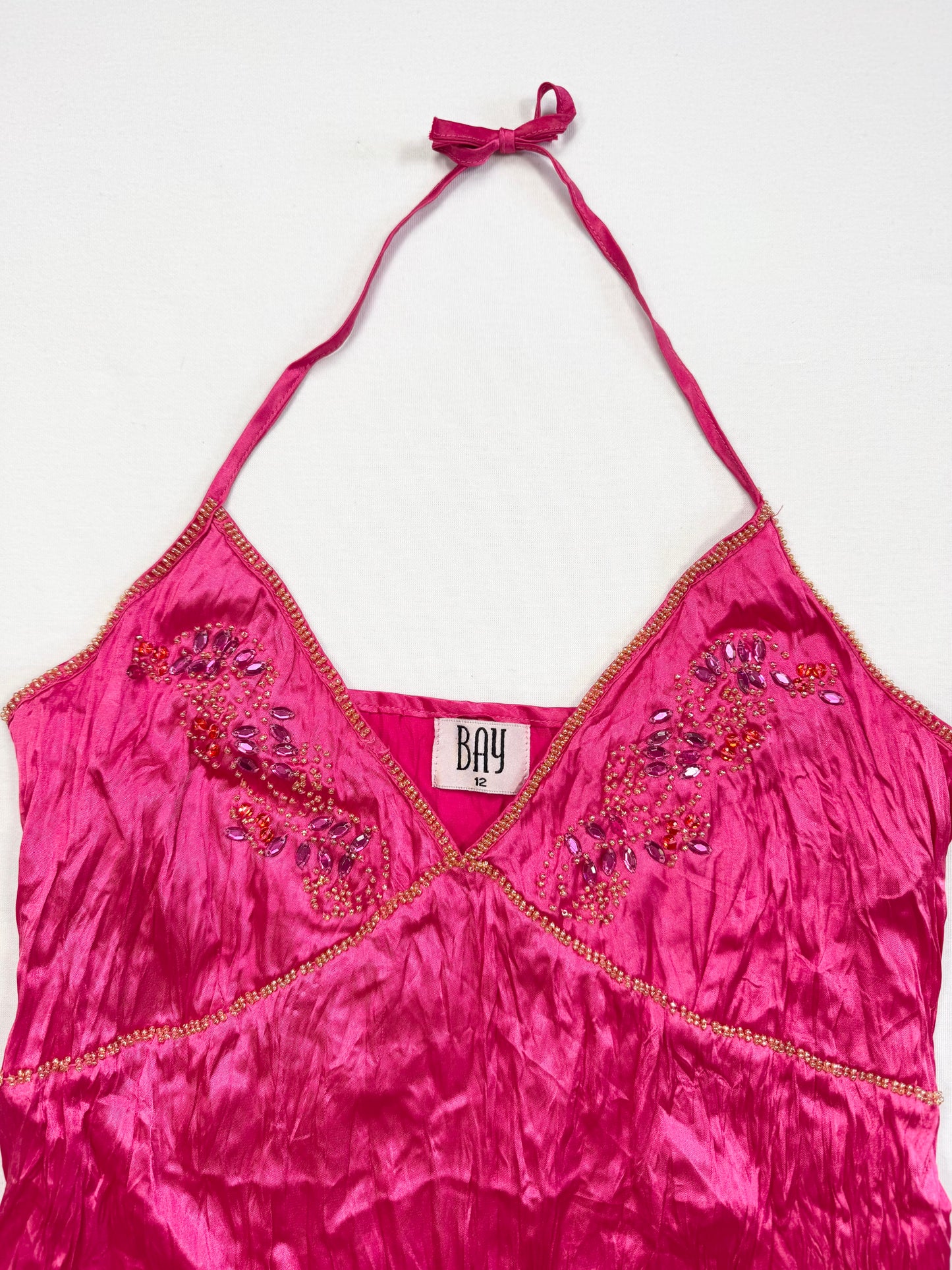 Bay Pink Satin Beaded Halter ♡ L