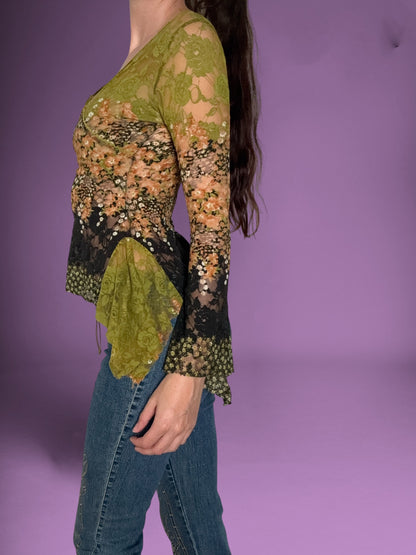 Lace Fairycore Long Sleeved Top ♡ XS