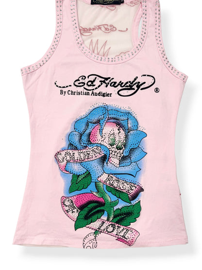 Pink Diamante Ed Hardy Mesh Tank ♡ S