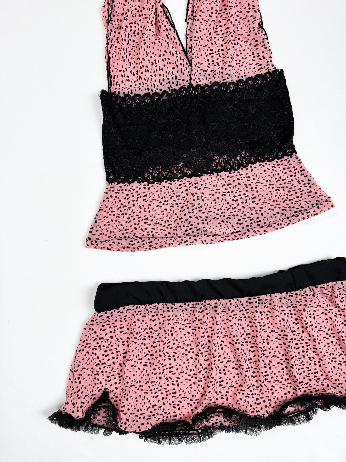 Pink Black Lace Cami Set ♡ S