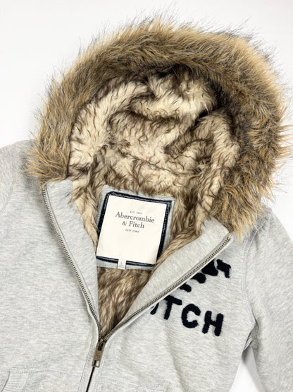 Abercrombie & Fitch Grey Fur Hood Zip Up ♡ L