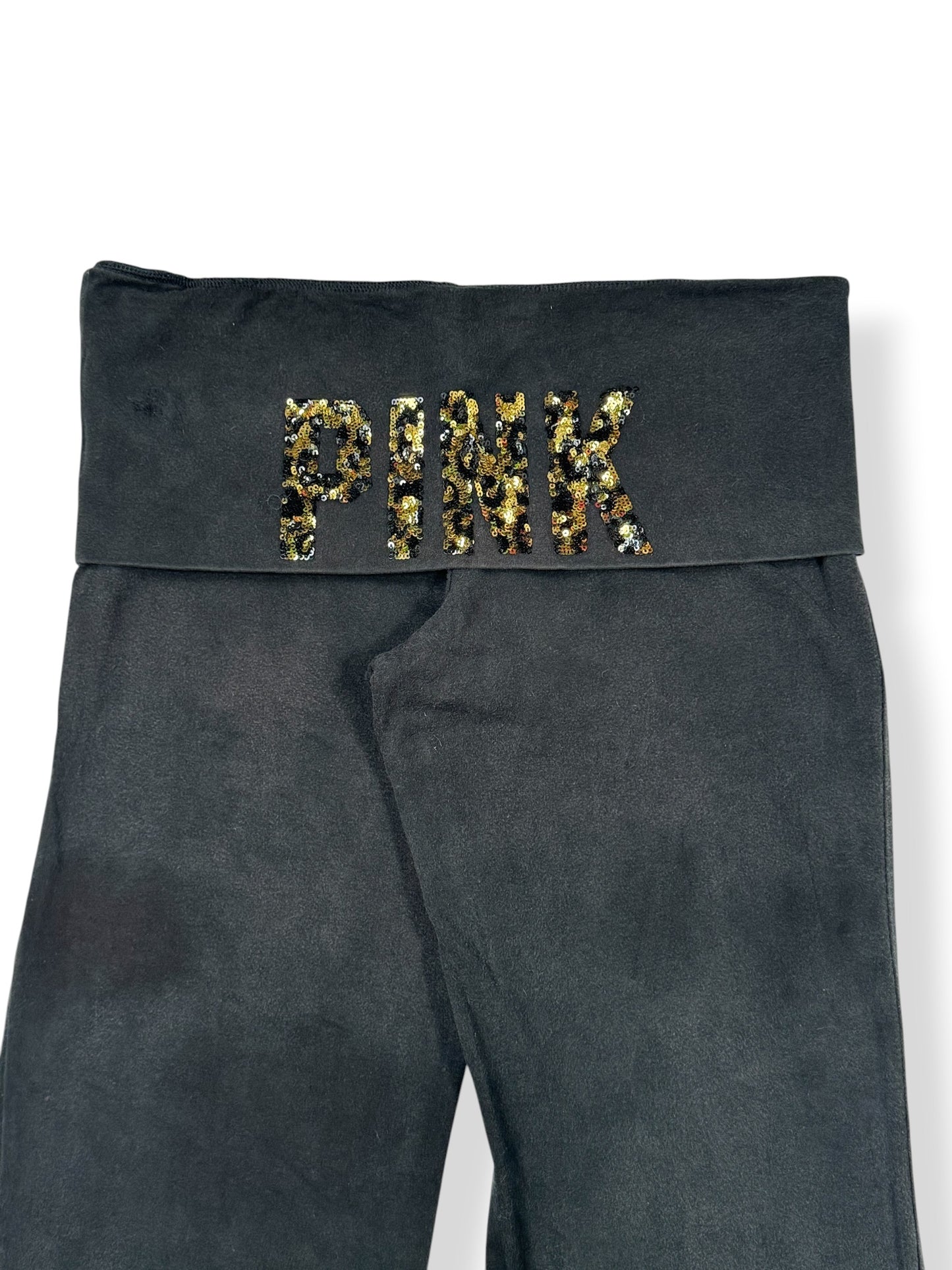 PINK Leopard Sequin Fold Over Flared Leggings ♡ M/L