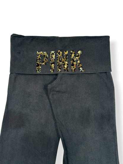 PINK Leopard Sequin Fold Over Flared Leggings ♡ M/L