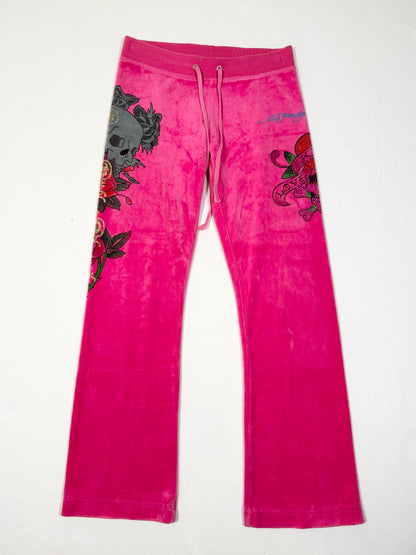 Pink Ed Hardy Velour Track Pants