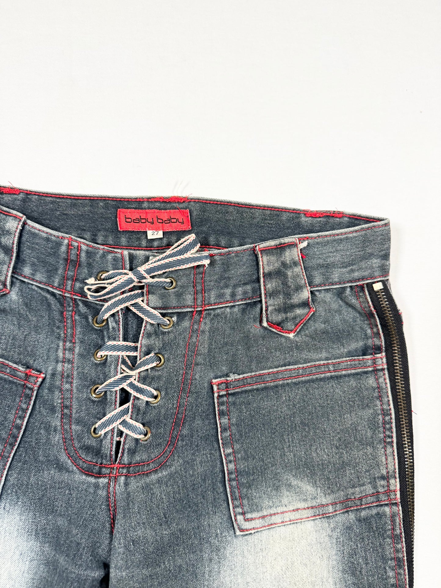 Lace Up Zip Flared Jeans ♡ Size S