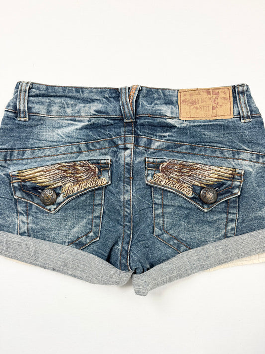 Embroidered Wing Denim Mini Skirt ♡ S