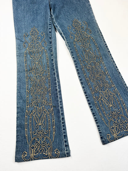 L.e.i Embroidered Suede Zip Flared Jeans ♡ S