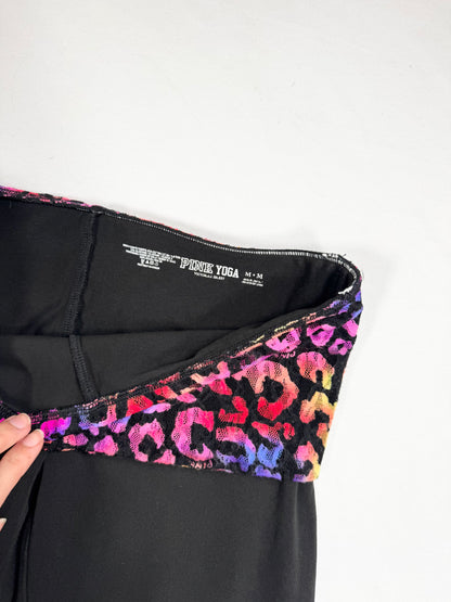 PINK Leopard Fold Over Flares Leggings ♡ M
