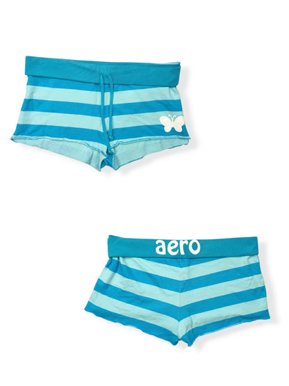 Aero Blue Striped Fold Over Shorts ♡ L