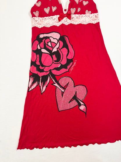 Red Ed Hardy Heart Cami Dress & Thong ♡ XS
