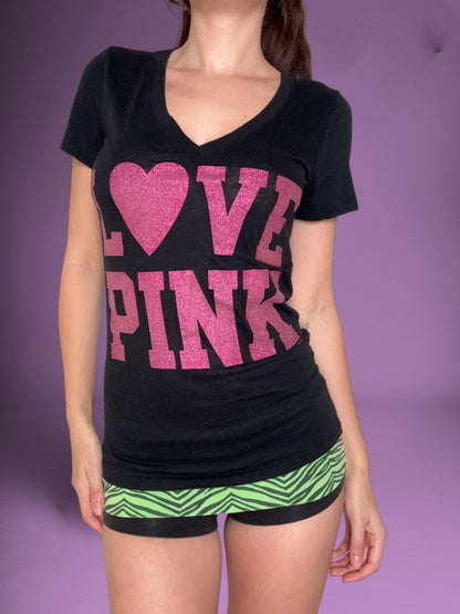 Love Pink Glitter Print Tee ♡ M